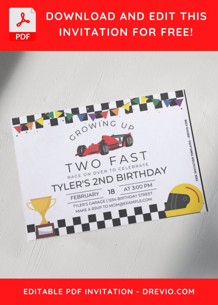 2nd Birthday Invitation With Race theme