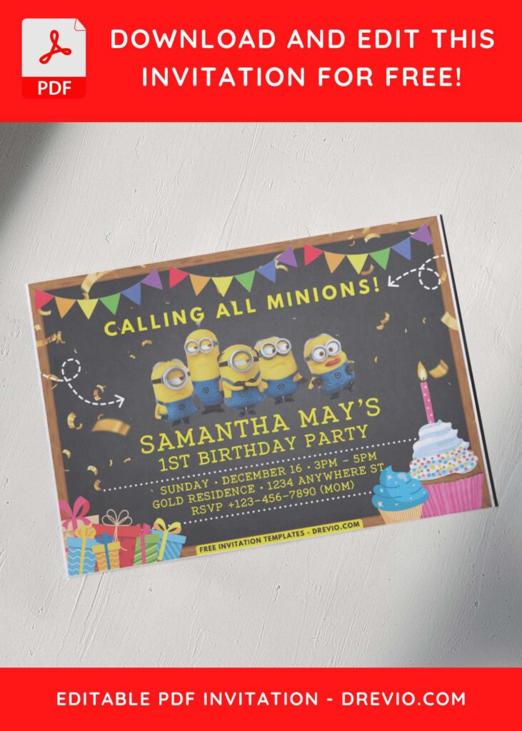 Gold Confetti Minion Invitation