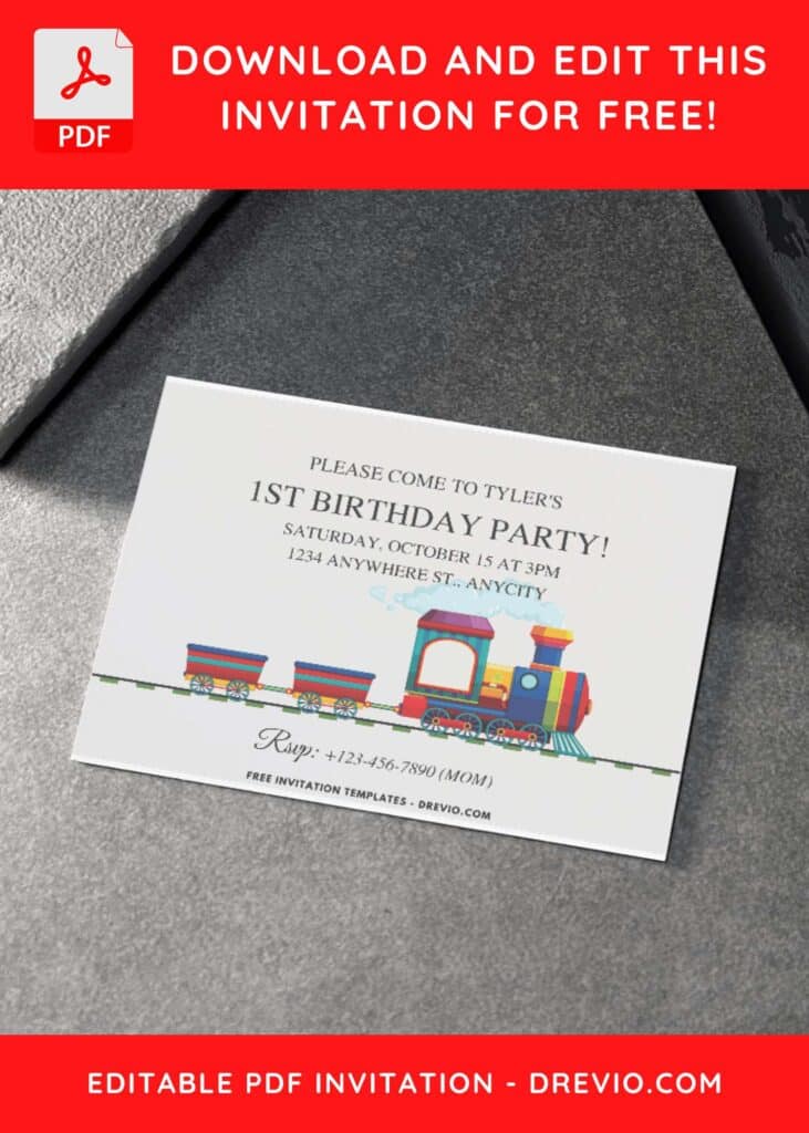 Colorful Train birthday invitation