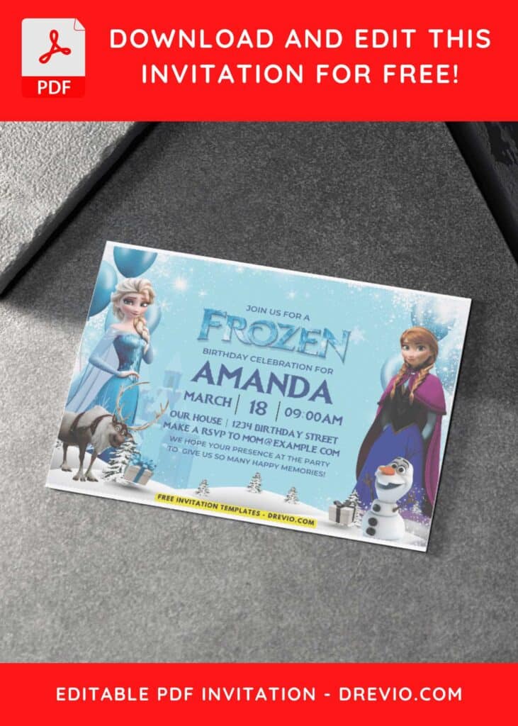 Snowfall Disney Frozen Birthday Invitation with sven