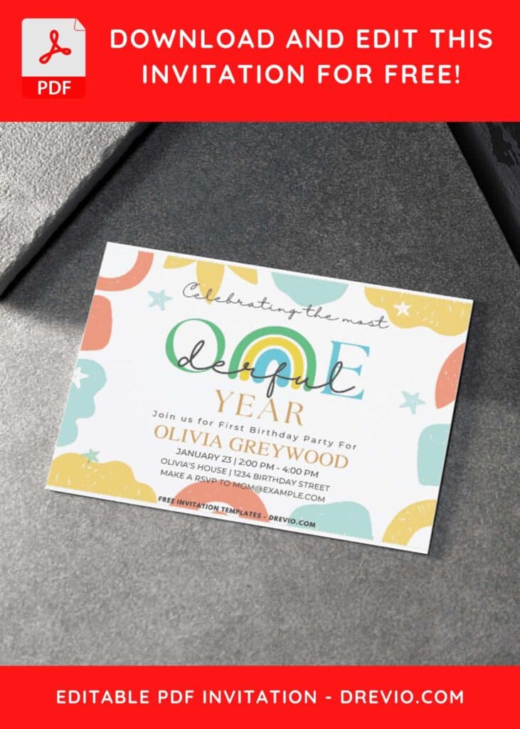 Pastel Rainbow ONEDERFUL First Birthday Invitation