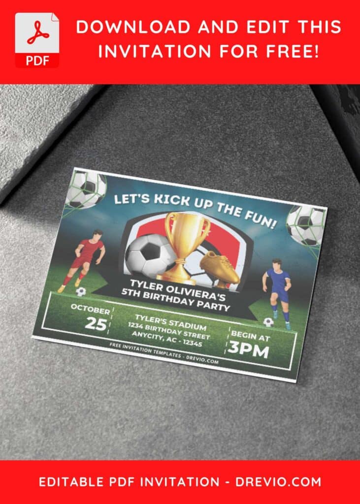 Football Soccer Field Theme Birthday Invitation with Ball on net