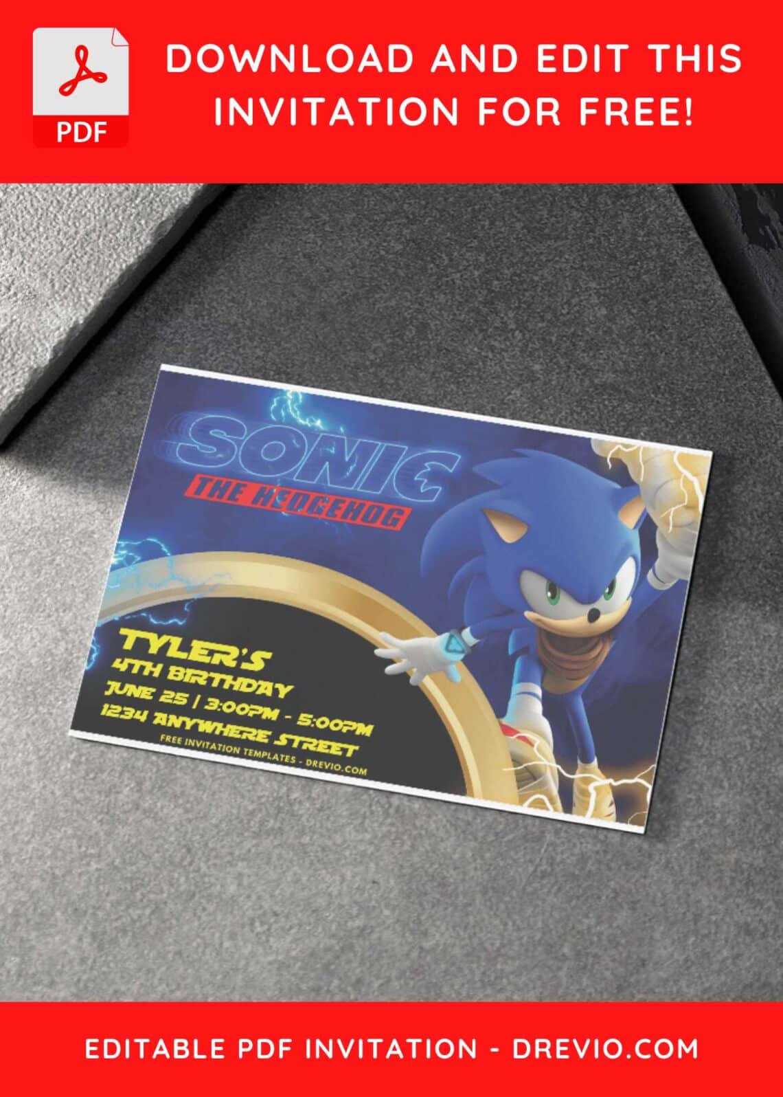 (Free PDF Invitation) Sonic Lightning Bolt Birthday Invitation - Drevio ...