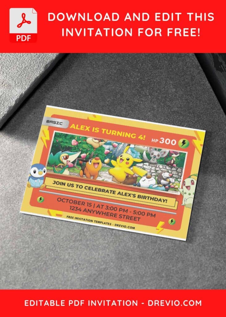 Invitation Template of (Free PDF Invitation) Pokemon Card Theme Birthday Invitation 5