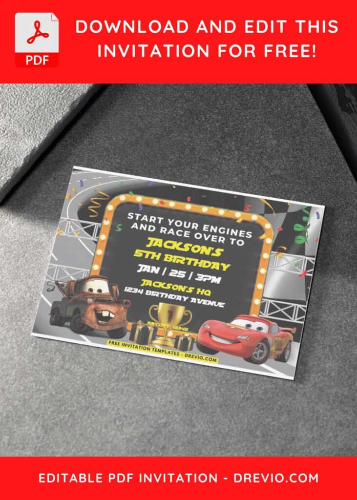 Pixar Cars Invitation With Race Track