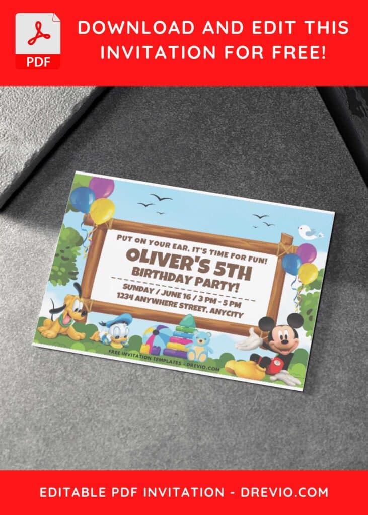 Mickey Mouse And Baby Pluto And Donald Birthday Invitation