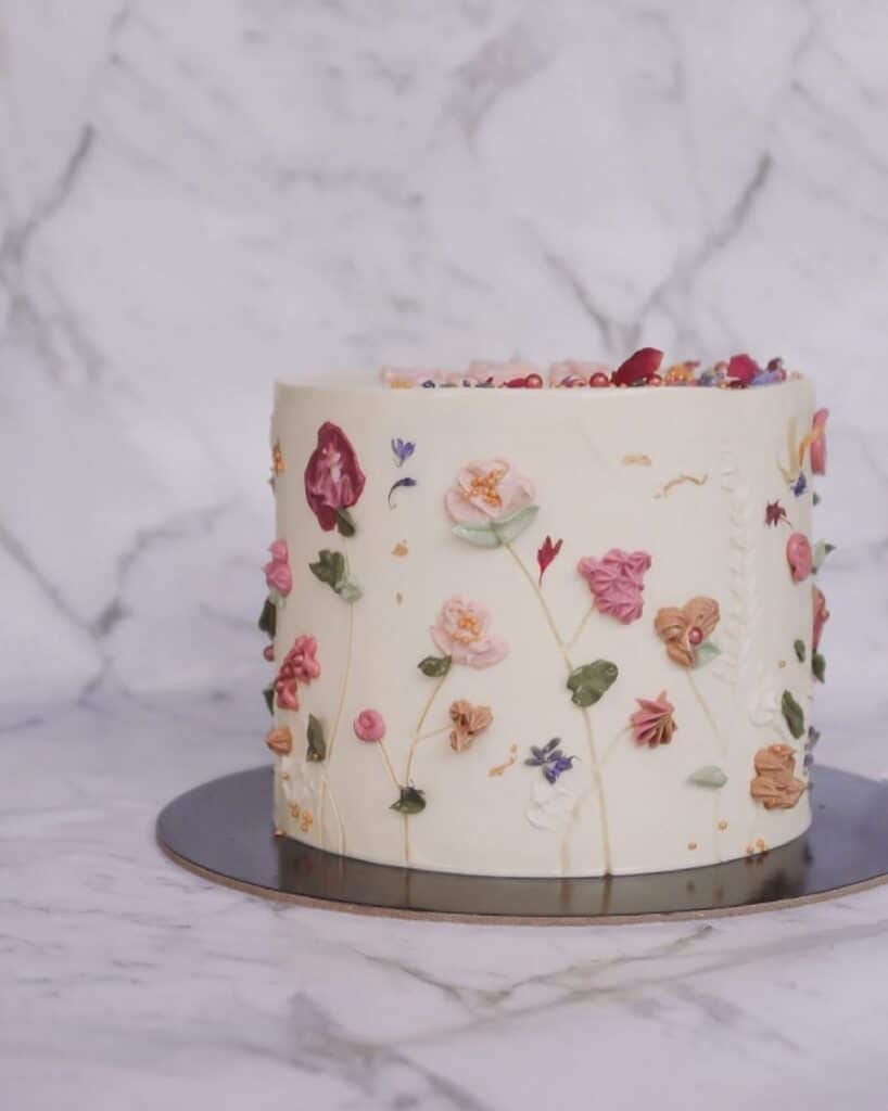 Wedding Hand Drawn Floral Cake