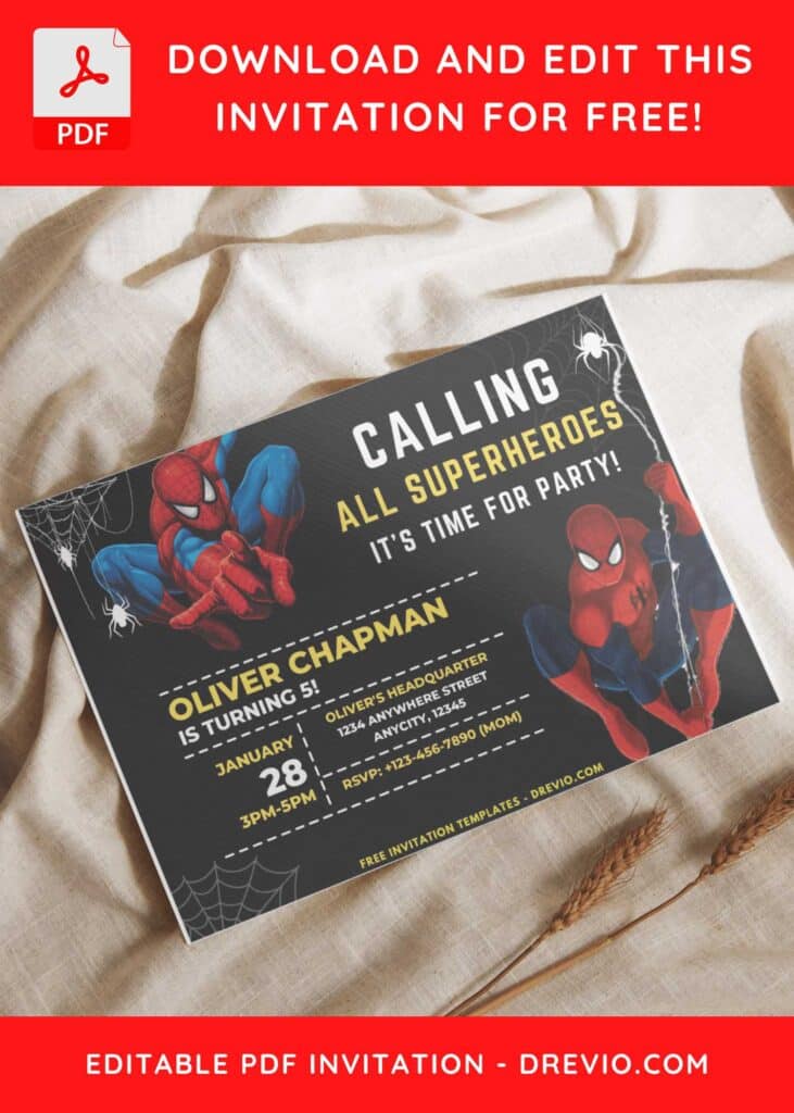 Spider and Webs Spiderman Birthday Invitation