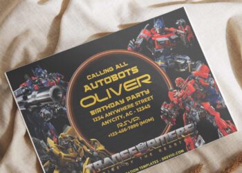 (Free PDF Invitation) Transformers Autobots Neon Birthday Invitation