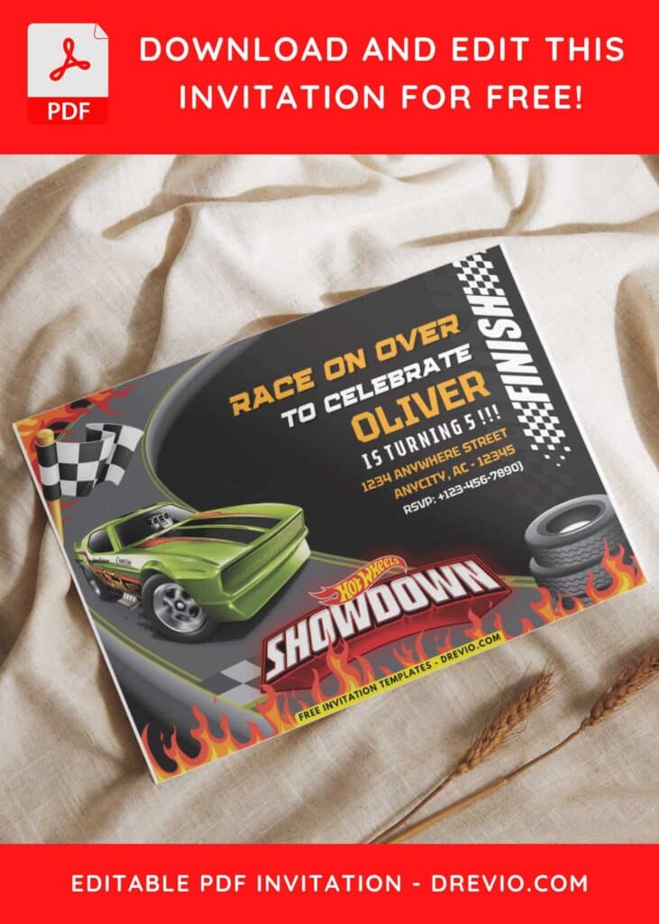 Invitation Template of (Free PDF Invitation) Hot Wheels Race Birthday Invitation 4