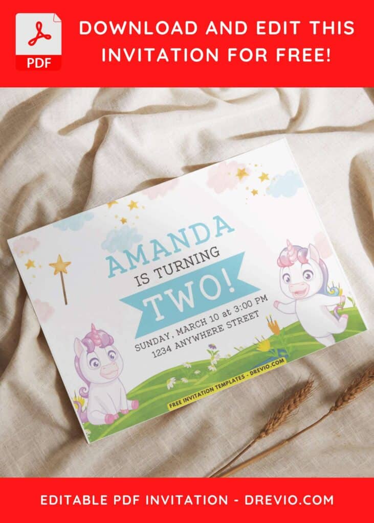 Invitation Template of (Free PDF Invitation) Magical Unicorn Utopia Birthday Invitation 1