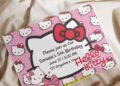 (Free PDF Invitation) Girly Pink Hello Kitty Birthday Invitation with Hello Kitty in pink dress