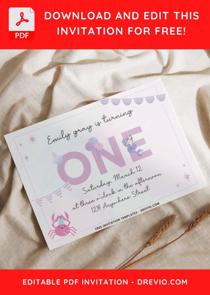 Purple And Pink Mermaid Birthday Invitation with editable text