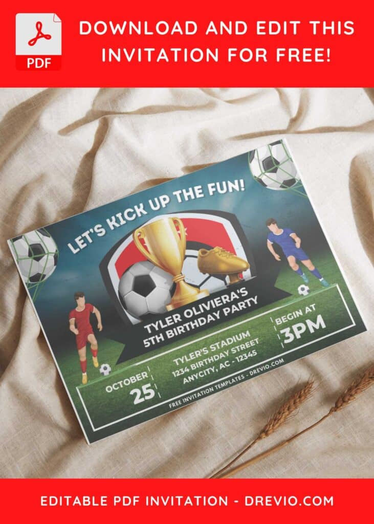 Football Soccer Field Theme Birthday Invitation