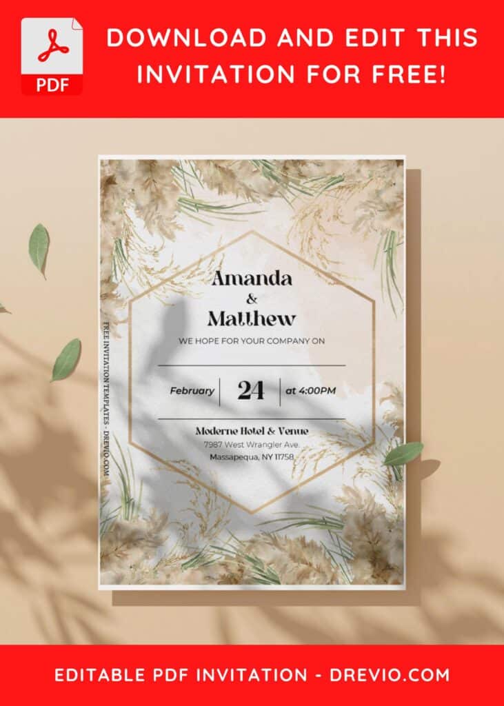 Pampas And Floral Wedding Invitation