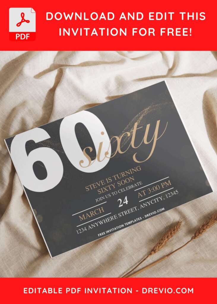 Gold Glitter 60th Birthday Invitation