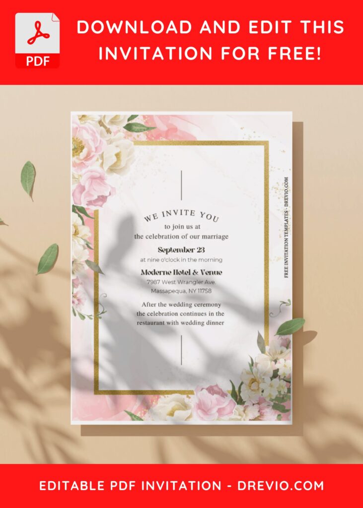 Peony Garden Wedding Invitation With Gold Frame