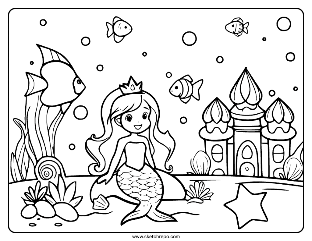 Princess Mermaid Coloring Pages Templates