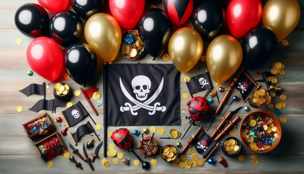 Gold and Black Pirate Birthday Party with Jolly Roger Pirate Flag