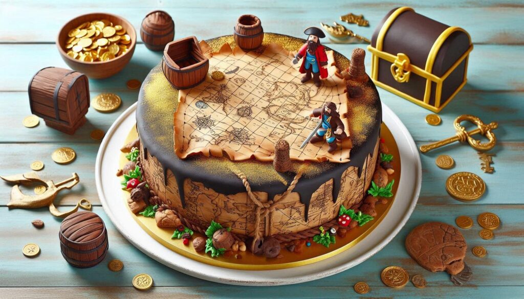 Pirate themed Birthday Cake with edible treasure map