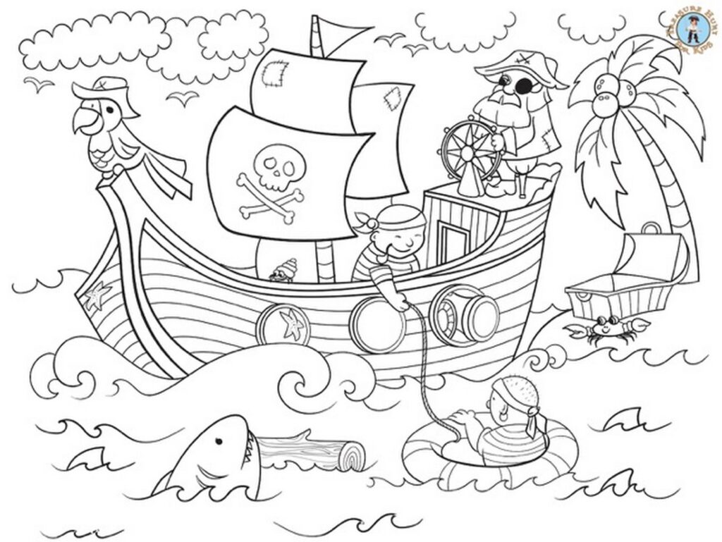 Sail Boat Pirate Ship Coloring Page Template