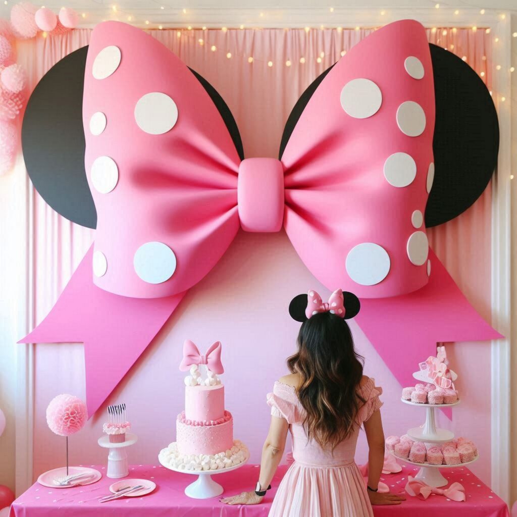 Giant Pink Bow Backdrop for Minnie Mouse Birthday party