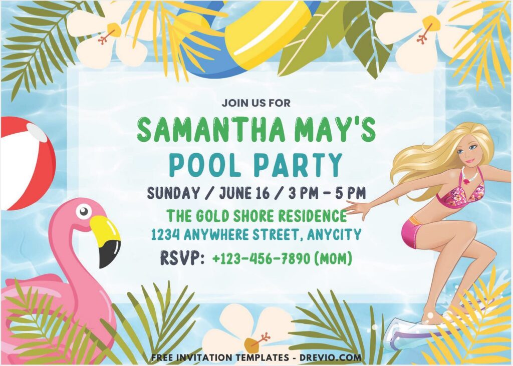 Kids Invitation With Barbie and Flamingo