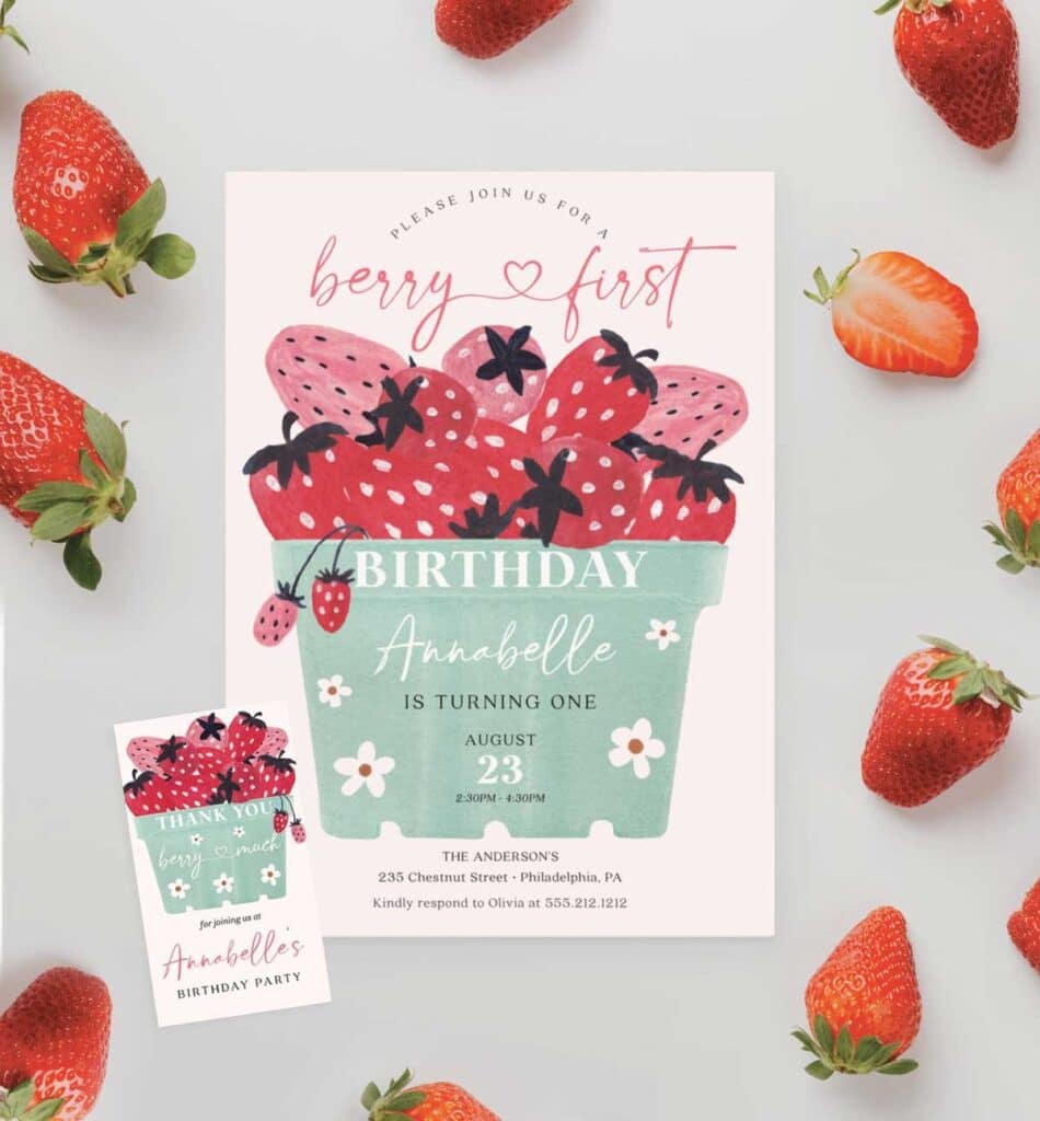 Berry Sweet First Birthday Party Invitations