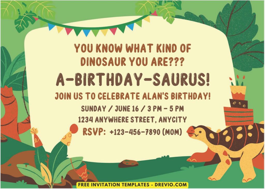 Cute Birthday Ankylosaurs Birthday Invitation