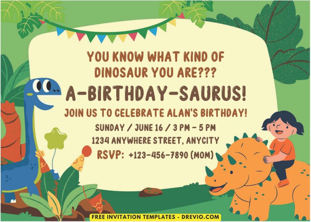 Dino Jungle Bash 1st Birthday Invitation