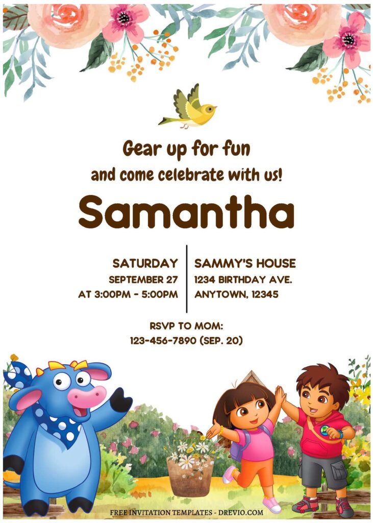 Invitation Template of (Free PDF Invitation) Watercolor Garden Dora Birthday Invitation 3