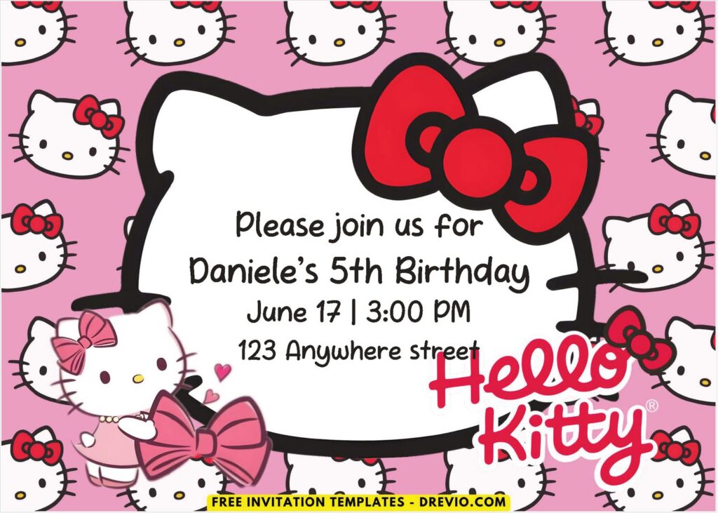 Hello Kitty Birthday Invitation with hello kitty logo