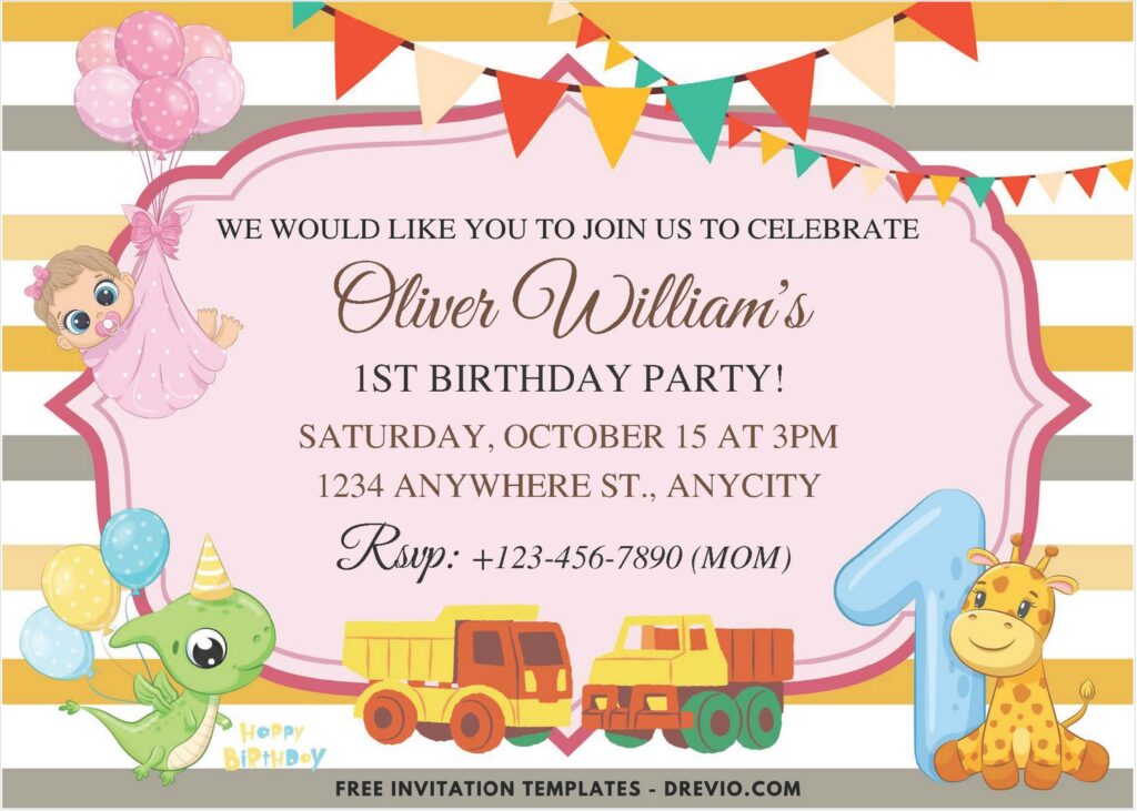 Invitation Template of (Free PDF Invitation) Jungle Animal First Birthday Invitation 2