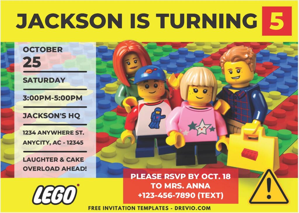 (Free PDF Invitation) Lego Block Birthday Invitation with Lego figures