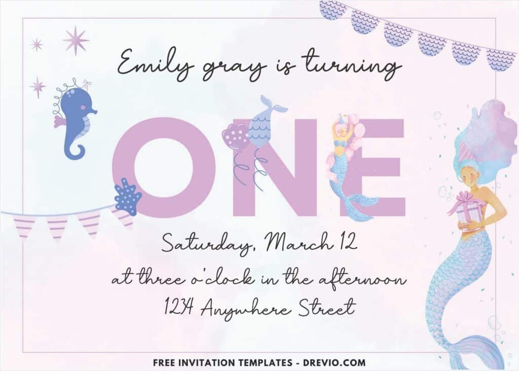 (Free PDF Invitation) Purple And Pink Mermaid Birthday Invitation