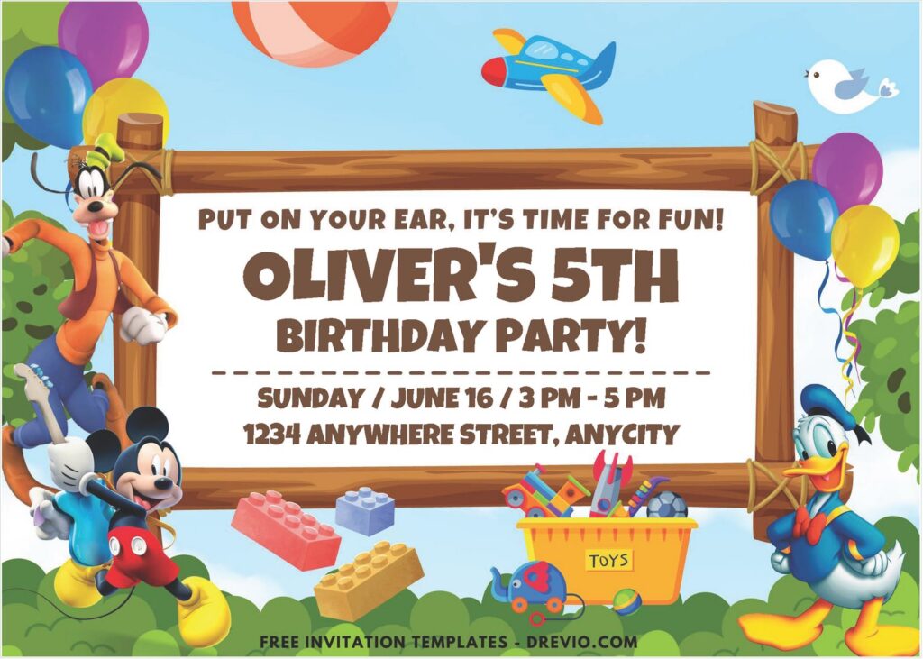 Lovely Mickey Mouse And Friends Kids Birthday Invitation