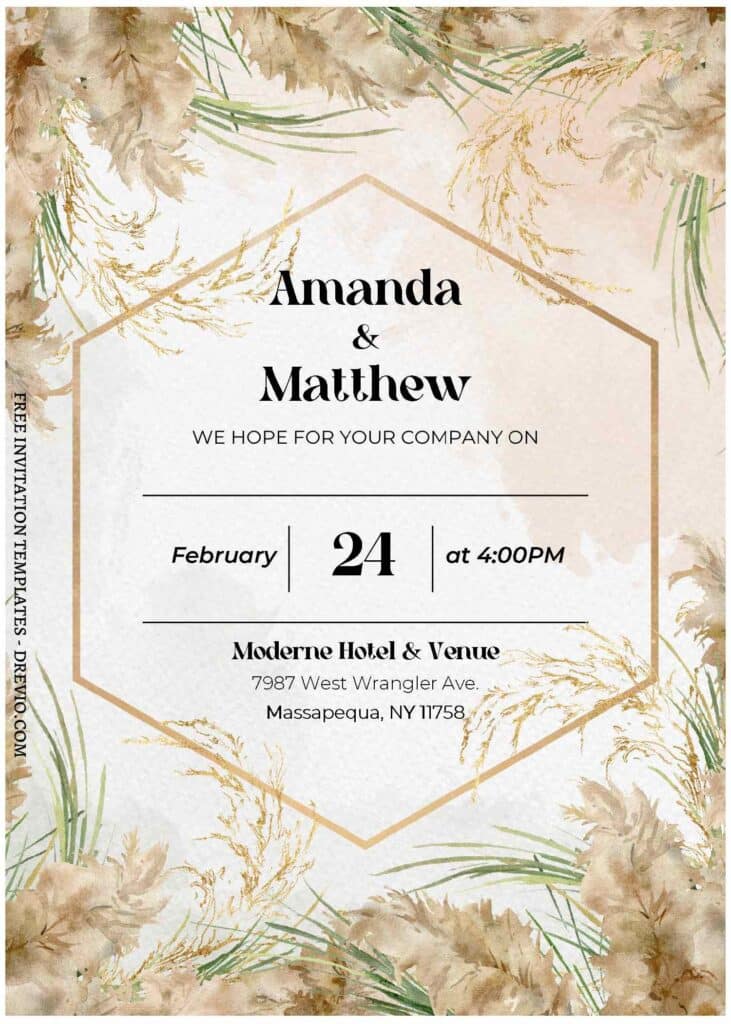 Dried Greenery Pampas Wedding Invitation