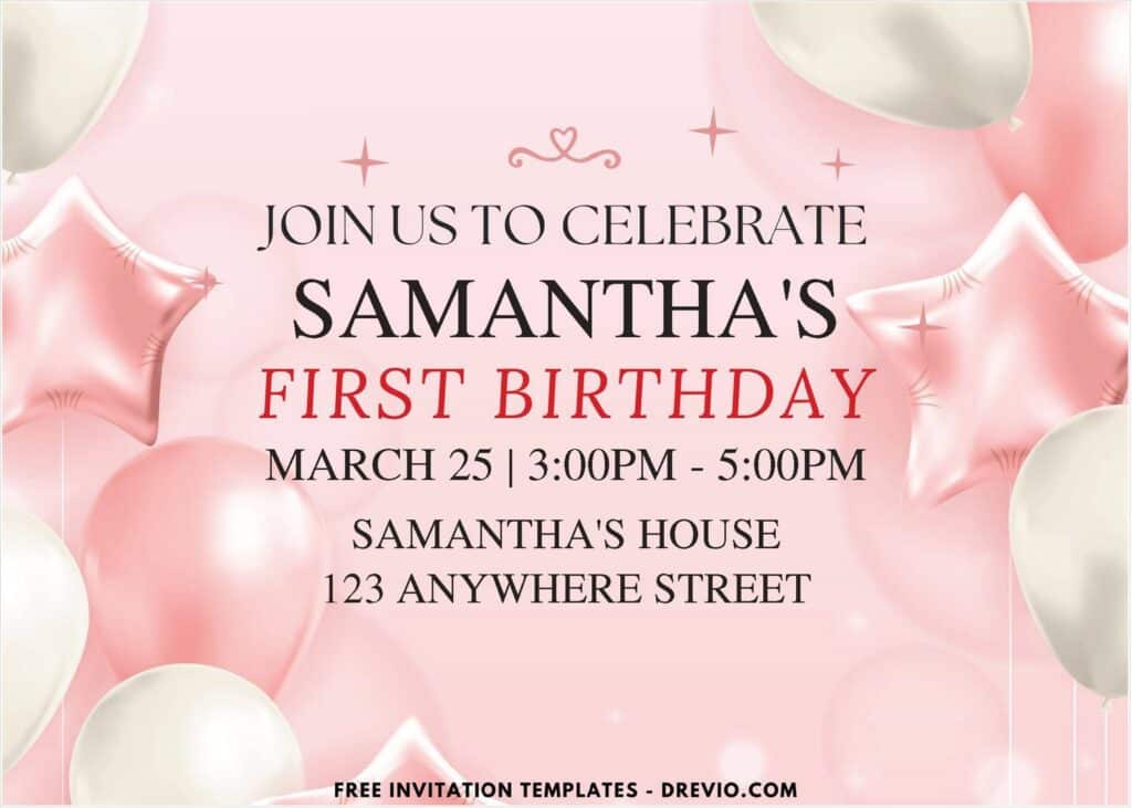 Pastel Pink Balloons Birthday Invitation