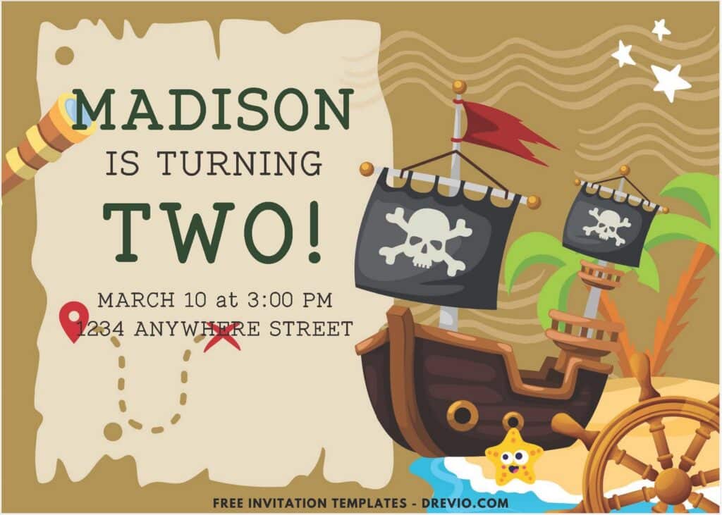 Cute Pirate Kids Birthday Invitation