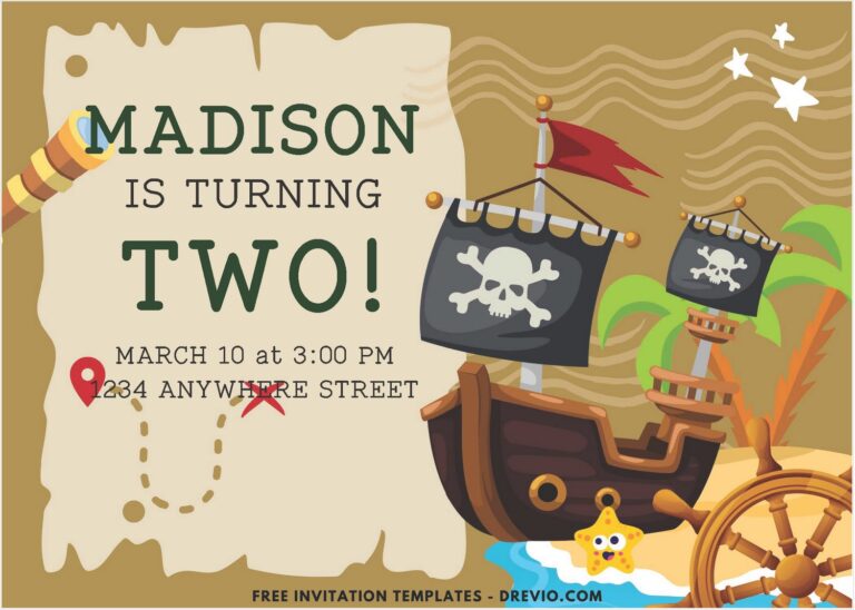 (Free PDF Invitation) Pirate Treasure Map Birthday Invitation - Drevio ...