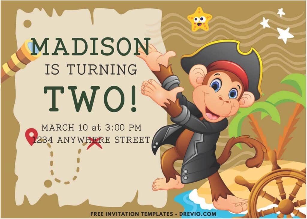 Kids Invitation With Monkey Pirate