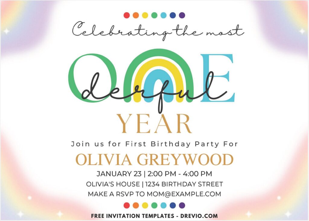 Rainbow ONEDERFUL First Birthday Invitation