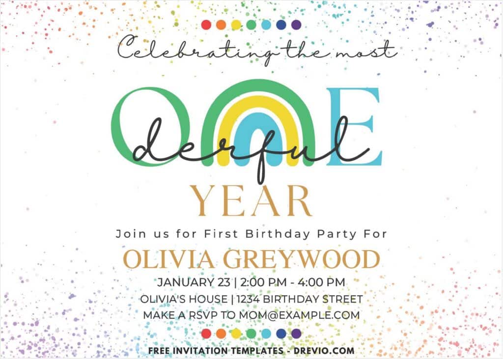 Invitation Template of (Free PDF Invitation) Rainbow ONEDERFUL First Birthday Invitation 2