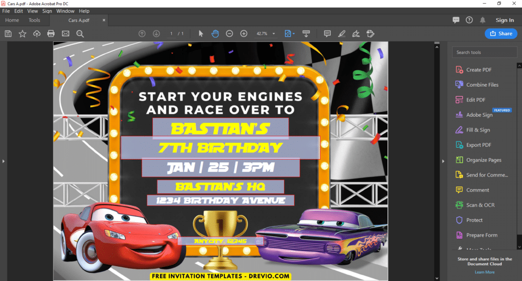 Invitation Template of (Free PDF Invitation) Race Track Cars Theme Birthday Invitation 1