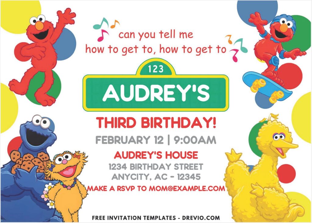 Polka Dots Sesame Street Birthday Invitation with cute wording