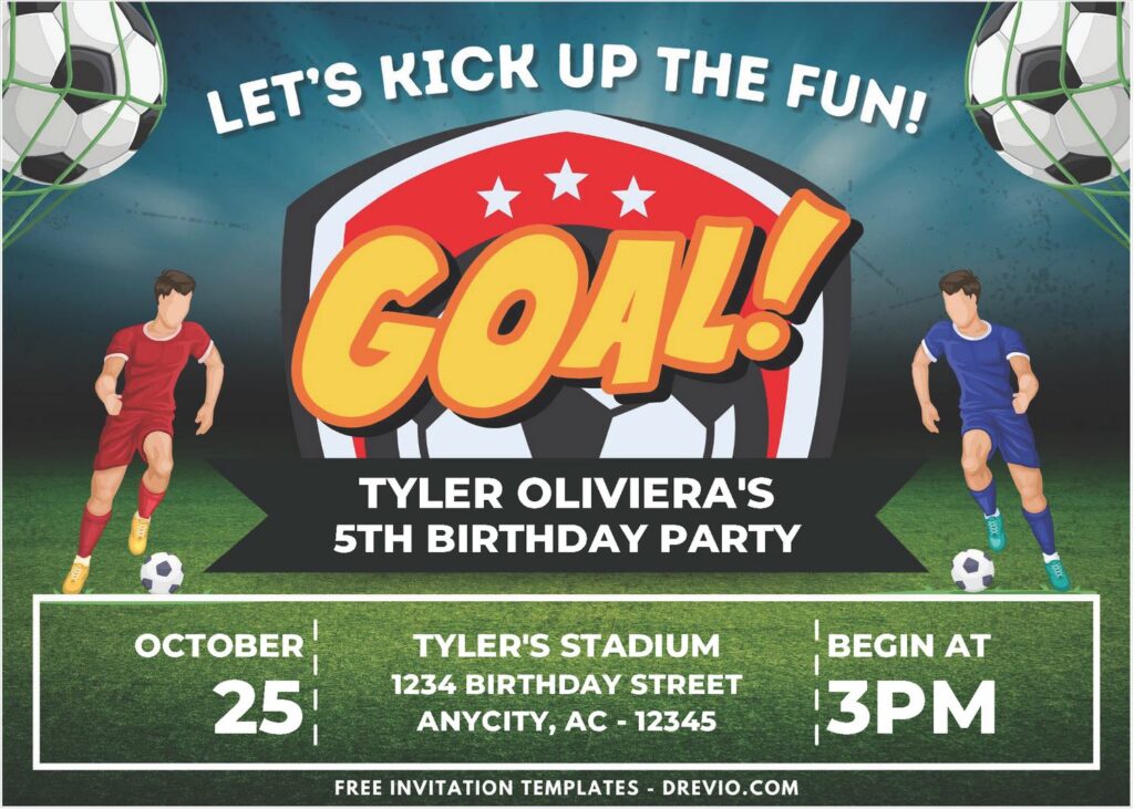 Awesome Football Soccer Field Theme Birthday Invitation