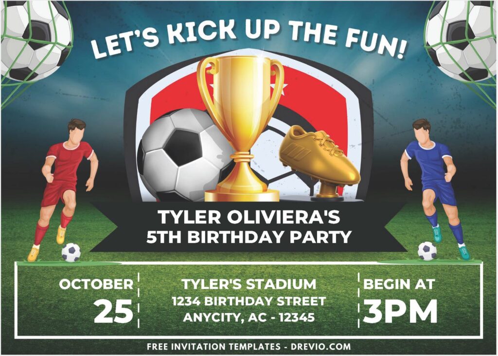 Kick Up The Fun Football Soccer Field Theme Birthday Invitation