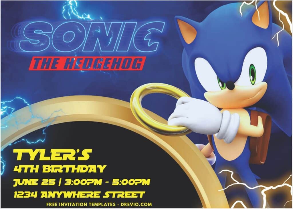 Lightning Bolt Sonic Birthday Invitation