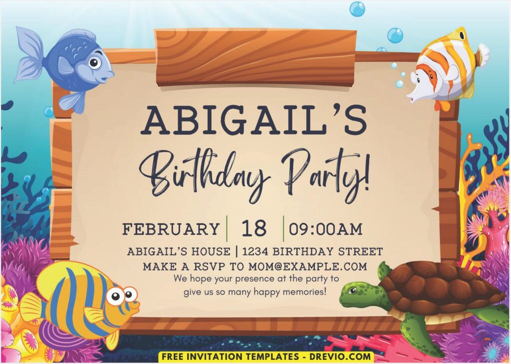 Under The Sea Theme Birthday Invitation with Nemo Fish