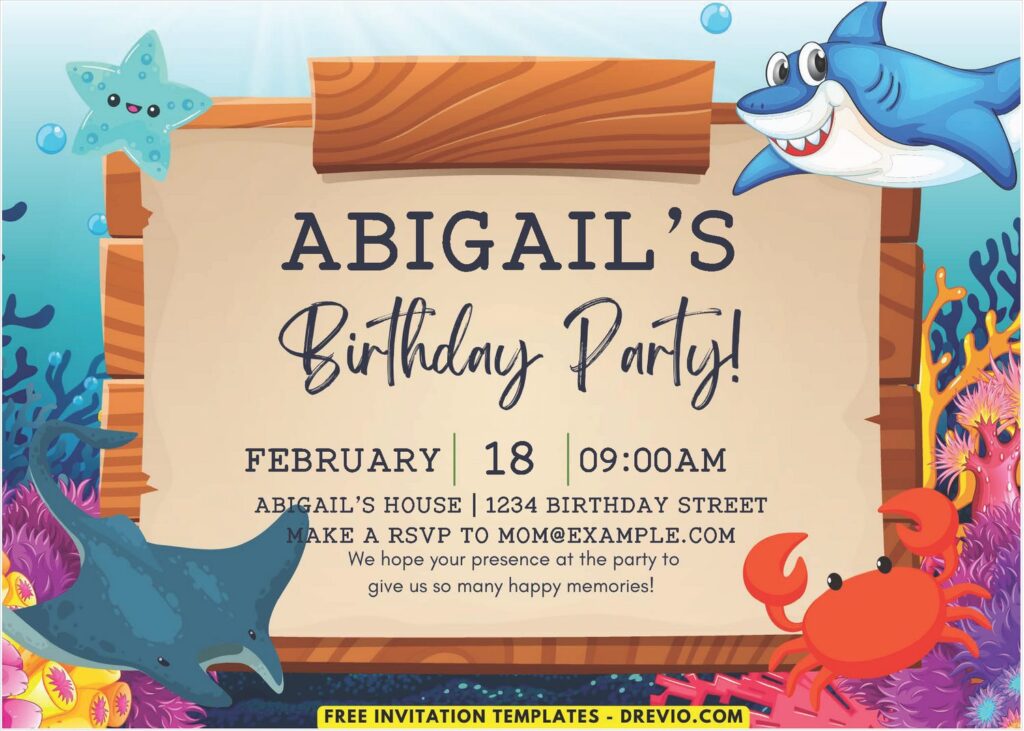 Under The Sea Theme Birthday Invitation with adorable baby crab